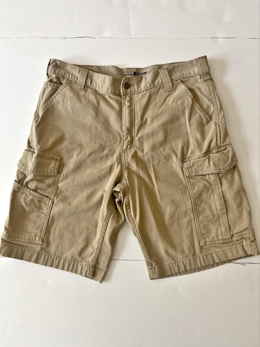 Carhartt Shorts Mens 36 Beige Canvas Cargo 11 Inseam Rugged Flex Work Utility